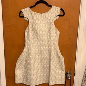 Tan and white detailed Mini dress, very futuristic